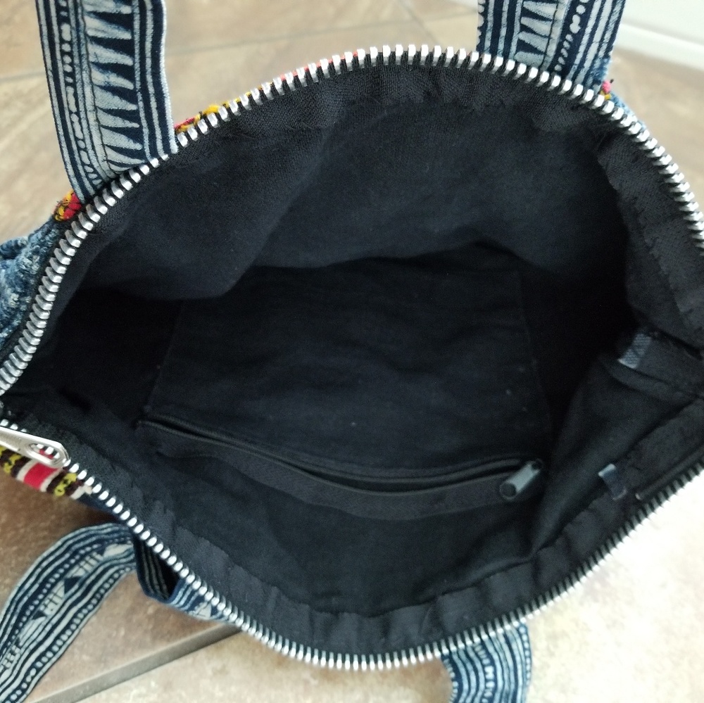 Vintage Indigo Fabric Pattern Patchwork Handbag - image 6